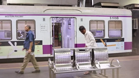 View of the platform at Chhatrapati Shivaji Maharaj Terminus in Mumbai. Video stock 301633358