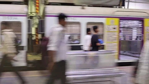 View of the platform at Chhatrapati Shivaji Maharaj Terminus Stock Footage 301633637