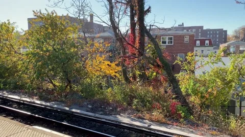 View from the platform of a subway station in New York Stock Footage 147148794
