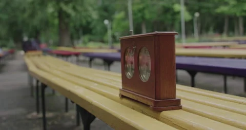 View of players hands pushing buttons of chess clock during game on bench 스톡 동영상 131010038
