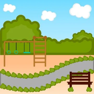 View of a playground with a bench Illustrazione stock