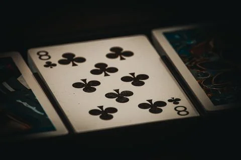 View of playing cards within a box with eight as open. Stock Photos