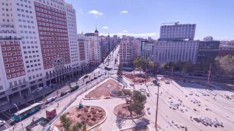 View of Plaza de Espaa under construction from above. Vista de plaza de Espaa Stock Photos