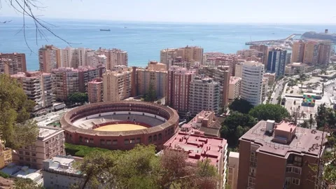 View of Plaza de Toros or La Malagueta bullring in Malaga, Spain on Sunny Day. Video stock 305880738