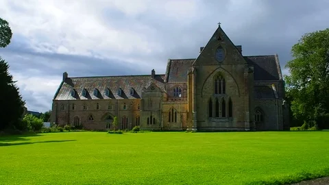View of Pluscarden Abbey, Scotland Stock Footage 79684243