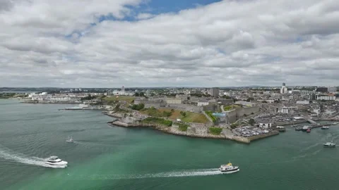 View of Plymouth from drone, Mount Batten Tower, Devon, England, Europe Stock-Footage 314171853