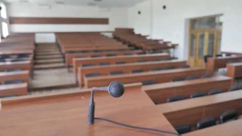 View Of Podium Microphone. Close Up. Stock Footage 172487768