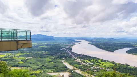 View Point and Sky walk at Wat Pha Tak Suea in Nong Khai City,Thailand Stock Footage 114704671
