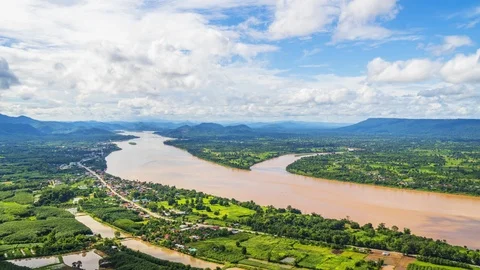 View Point and Sky walk at Wat Pha Tak Suea in Nong Khai City,Thailand Stock Footage 114704746