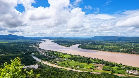 View Point and Sky walk at Wat Pha Tak Suea in Nong Khai City,Thailand Stock Footage 114705919