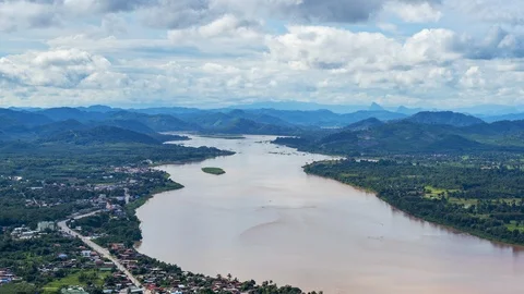 View Point and Sky walk at Wat Pha Tak Suea in Nong Khai City,Thailand Stock Footage 114706932