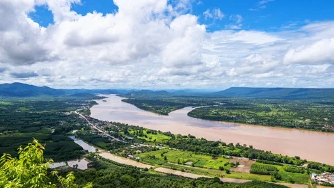 View Point and Sky walk at Wat Pha Tak Suea in Nong Khai City,Thailand Stock Footage 114707456