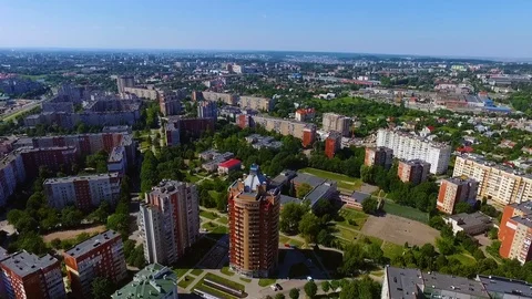 View point cityscape on nice town. Outdoors. Trees and buildings. Quite area of 스톡 동영상 105260923
