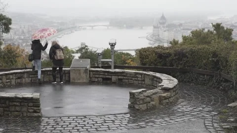View point on Gellert hill in cloudyweather Stock Footage 166090626