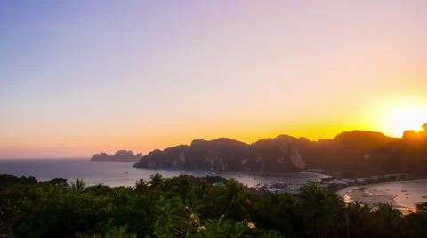 View point koh phi phi don island sunset panorama 4k time lapse thailand Stock Footage 66544394