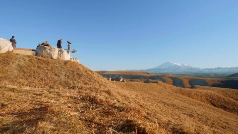 View point on mountain. And faraway view of Elbrus Video stock 102462471