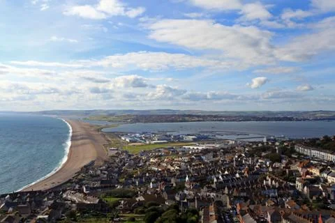 View point over chesil beach Stock Photos