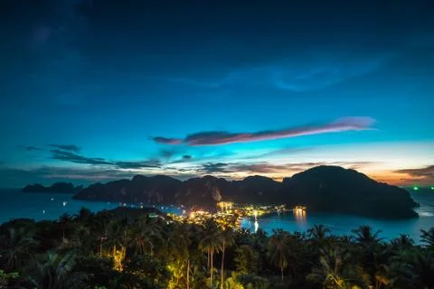 View point of Phi Phi Island at sunset time, Krabi, Thailand Stock Photos