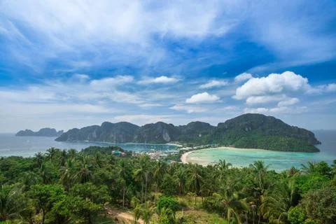 View point of Phi Phi Island at sunset time, Krabi, Thailand Stock Photos