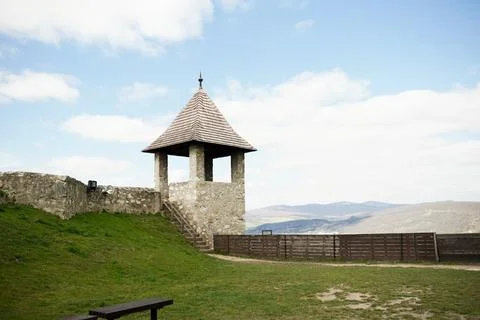 View point of triangular roof shape and covered with wooden tiles called Stock Photos