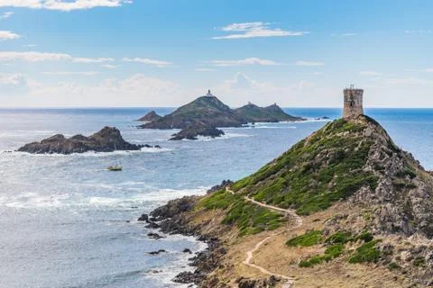 View of Pointe de la Parata on the west coast of Corsica Stock Photos