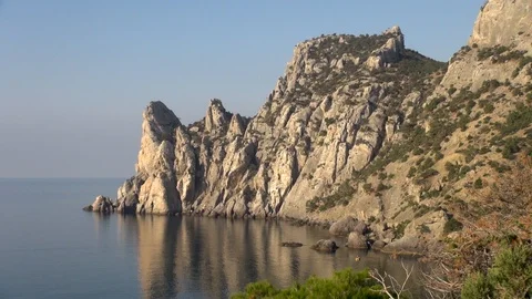 View of pointed rocks and Crimean mountains. Galitsyn trail. Stock Footage 108335243