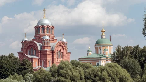 View of pokrovsky Khotkov Monastery. Time-lapse. Stock Footage 321928588