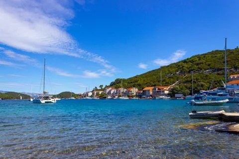 View of Polace on the coast of Mljet Stock Photos
