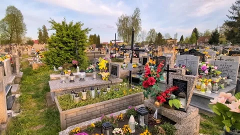 View of the Polish cemetery captured during late afternoon Stock Footage 308384798