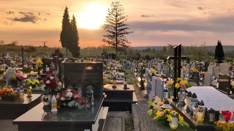 View of the Polish cemetery captured during late afternoon Stock Footage 308384817