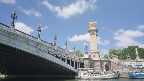 View of Pont Alexandre III bride from the cruise ship on the Seine, Paris Stock Footage 314028198