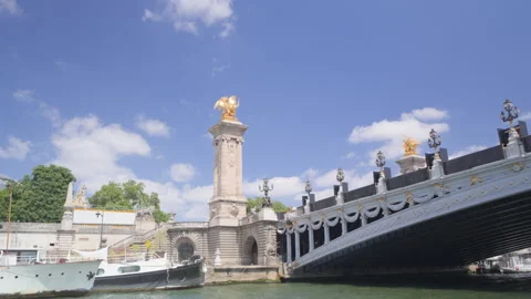 View of Pont Alexandre III bride from the cruise ship on the Seine, Paris Stock Footage 314028257