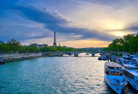A view from the Pont Alexandre III bridge that spans the Seine River in Paris Stock Photos