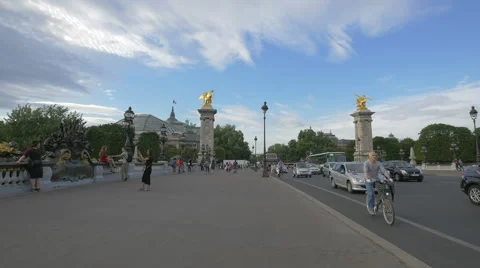 View of Pont Alexandre III crowded in Paris Stock Footage 59865831