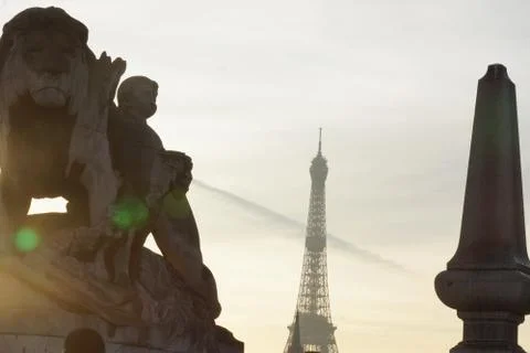 VIEW OF THE PONT ALEXANDRE III WITH THE EIFFEL TOWER - FRANCE Stock Photos