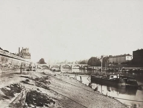 View from the Pont de la Concorde, 1852. Charles Henri Plaut (French). Font.. Stock-Illustration