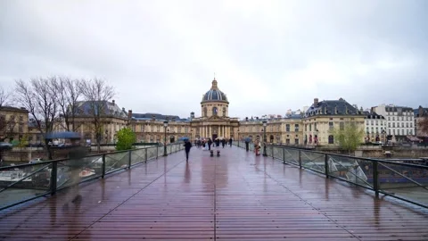 View of Pont des Arts and Institut de France in Paris, France. Stock Footage 339916587