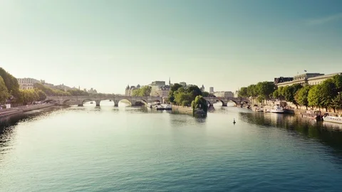 View from the Pont des Arts on old bridge across the Seine river in Paris Stock Footage 118765659