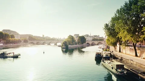 View from the Pont des Arts on old bridge across the Seine river in Paris Stock Footage 118922550