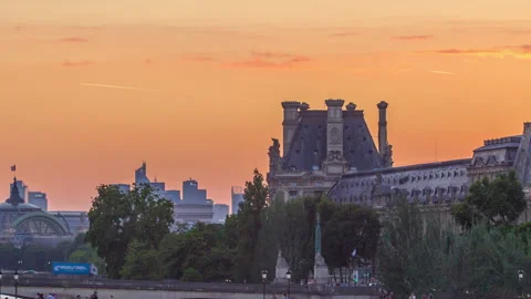 View to Pont des Arts in Paris at sunset timelapse, France Stock Footage 236929855