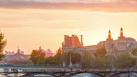 View to Pont des Arts in Paris at sunset timelapse, France Stock Footage 236930236