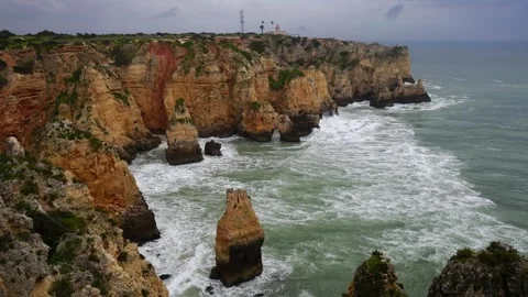 View of Ponta da Piedade Coastline in Lagos, Algarve, Portugal Stock Footage 340265258