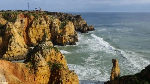 View of Ponta da Piedade Coastline in Lagos, Algarve, Portugal Vídeos de archivo 340265616