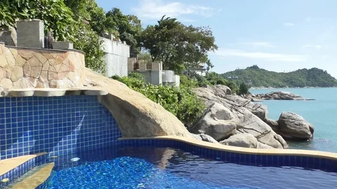 View of the pool and the sea Stock Footage 112658908