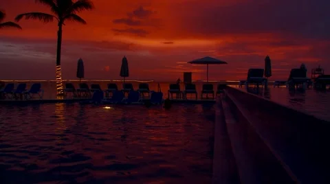 View of pool during dusk Stock Footage 61085032