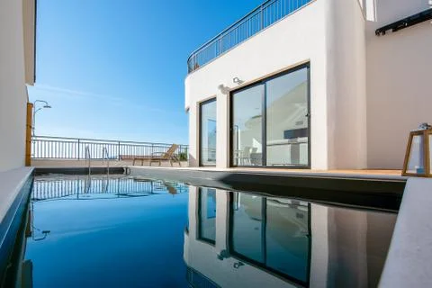 View of the pool going into the sky Stock Photos