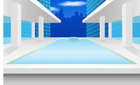 View of pool on the high building in the city Ilustración de archivo