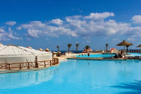 View of the pool at the hotel Stock Photos