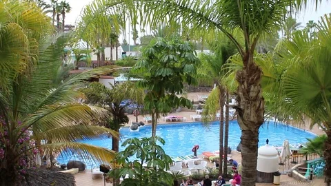 View of the pool from the hotel room Stock Footage 71810453