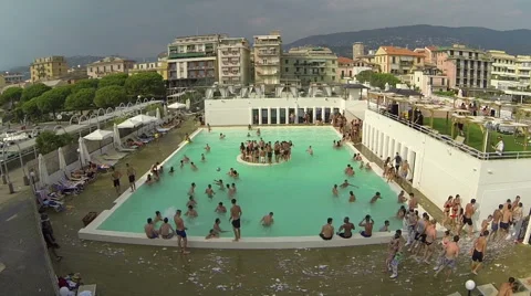 A  view of a pool party to the Sporting Marina at the touristic port of Lavagna Stock Footage 57873765